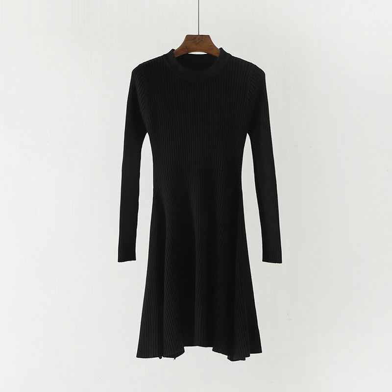 Women Long Sleeve Sweater Dress Women's Irregular Hem Casual Autumn Winter Dress Women O-neck A Line Short Mini Knitted Dresses