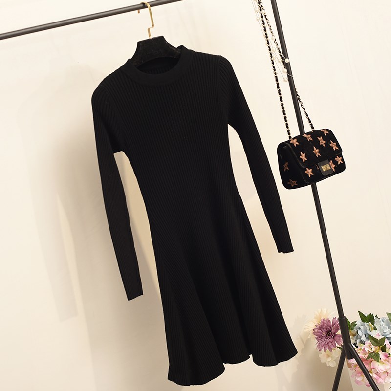 Women Long Sleeve Sweater Dress Women's Irregular Hem Casual Autumn Winter Dress Women O-neck A Line Short Mini Knitted Dresses