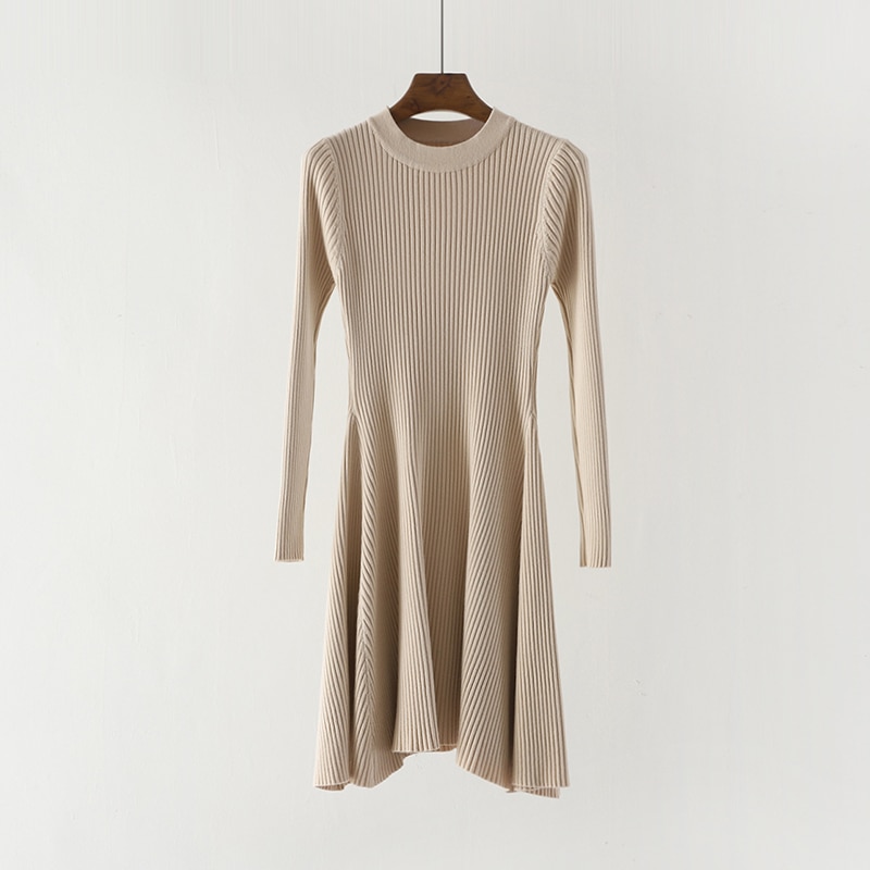 Women Long Sleeve Sweater Dress Women's Irregular Hem Casual Autumn Winter Dress Women O-neck A Line Short Mini Knitted Dresses