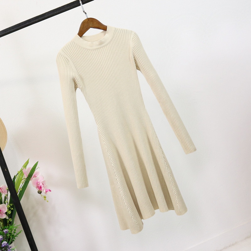 Women Long Sleeve Sweater Dress Women's Irregular Hem Casual Autumn Winter Dress Women O-neck A Line Short Mini Knitted Dresses