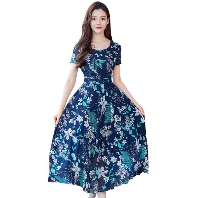 2019 Fashion New Women Summer Floral Dress O Collar Short-sleeve Bohemian Dress Female Beautiful Sweet Temperamental Dress