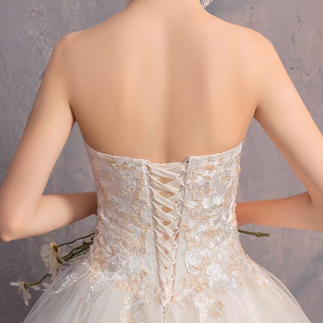 Sexy Illusion Wedding Dresses Strapless Ball Gown Lace Up Embroidery Tulle Formal Wedding Gowns For Bride Robe De Mariee 2019