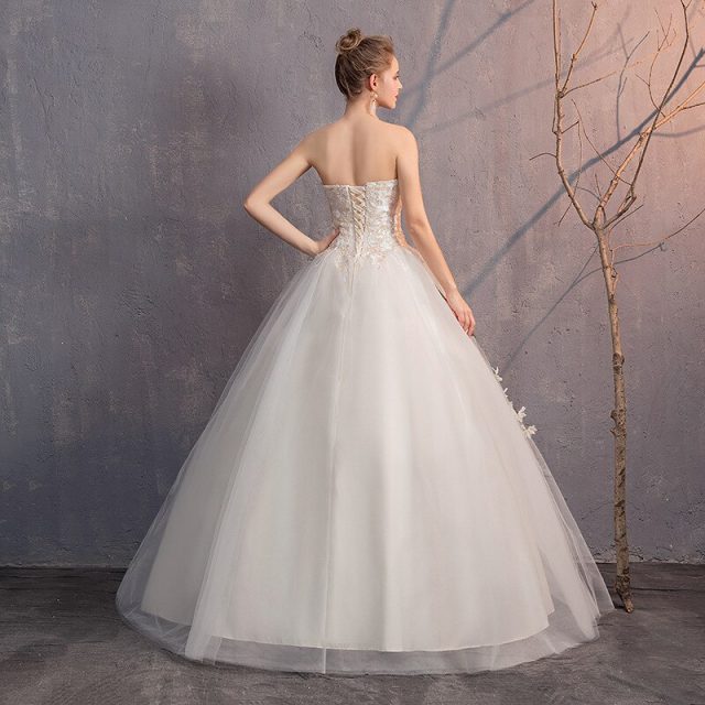 Sexy Illusion Wedding Dresses Strapless Ball Gown Lace Up Embroidery Tulle Formal Wedding Gowns For Bride Robe De Mariee 2019