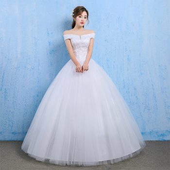 Vestido De Novia Luxury Crystal Wedding Dresses Ball Gown Off-Shoulder Lace Up Elegant Cheap Lace Bride Dresses Robe De Mariee