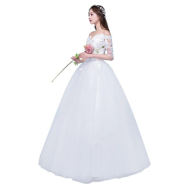 Vestido De Noiva Illusion Wedding Dresses Ball Gown Half Sleeve Off The Shoulder Lace Embroidery Formal Bride Gowns Gelinlik