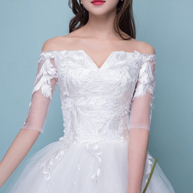 Vestido De Noiva Illusion Wedding Dresses Ball Gown Half Sleeve Off The Shoulder Lace Embroidery Formal Bride Gowns Gelinlik