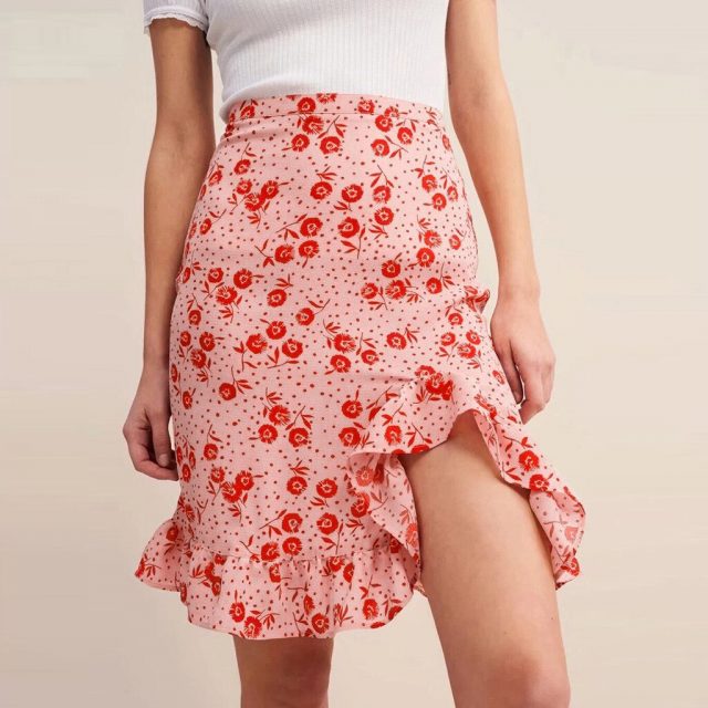 women clothes 2019 Fashion summer skirts high waist skirt sexy skirt Flower Printed Ruffles korean skirt Casual Wear W612