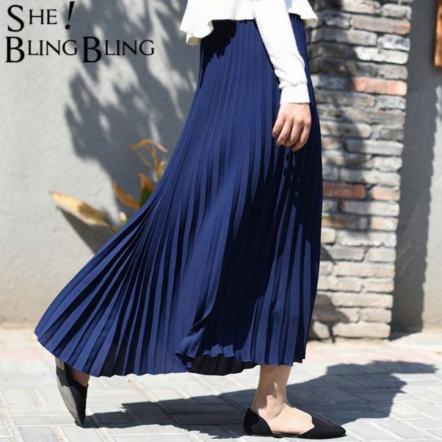 Sheblingbling Women Long Skirt Spring Summer Stretchy High Waist Maxi Pleated Skirt Ankle Length Elegant Female Casual Skirts
