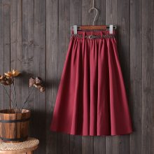 Elastic High Waist Pleated A-line Skirt Female 2019 Fashion Korean Ladies Midi Knee Length Cotton Summer Skirt Women With Belt