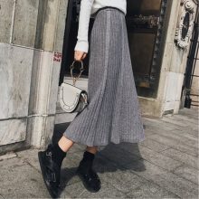 Winter Knitted Long Pleated Skirt Women 2019 High-waist Maxi Skirts Womens Faldas Largas Mujer Long Black Skirt Falda Mujer