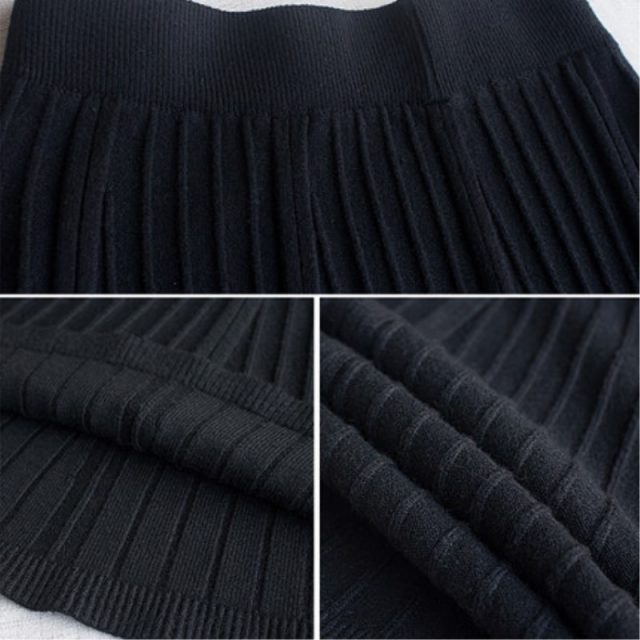 Winter Knitted Long Pleated Skirt Women 2019 High-waist Maxi Skirts Womens Faldas Largas Mujer Long Black Skirt Falda Mujer