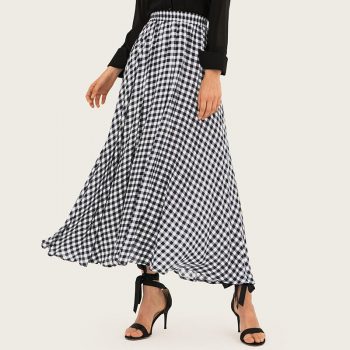 Spring And Summer Printed High Waist A-line Skirts Women 2019  Ruffles Casual Plaid Long Skirts Womens Maxi Skirt Women