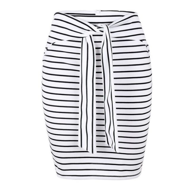 Autumn Skirts Womens Striped Hip High Waist Skirts Bandage Skirt Female Pencil Knee Length Summer Skirts Women