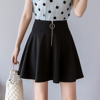 S-2xl Zipper Black Pleated Mini Skirt Women 2019 Slim High-waist Umbrella Women Plus Size Skirts Slim A-line Summer Skirt Women