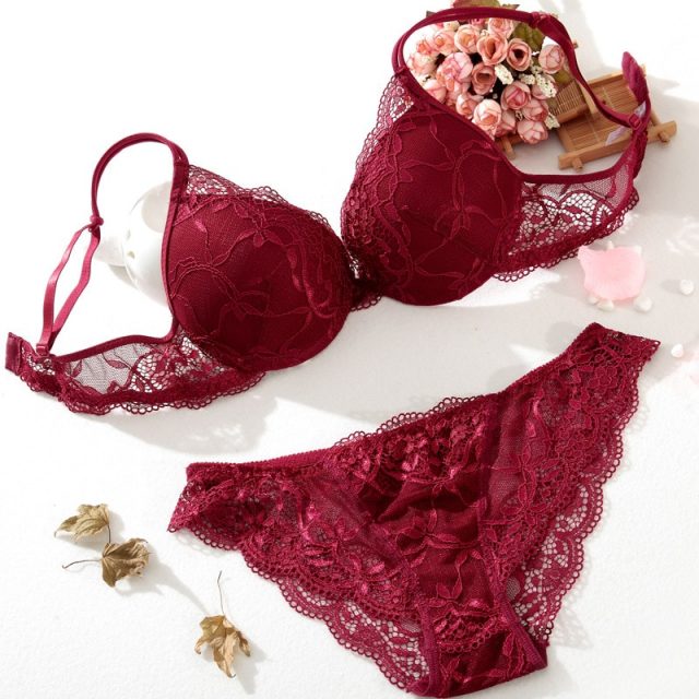 Varsbaby Young Woman Sexy Lingerie Lace Gather Adjustable Floral Bra Sets A B C Cup