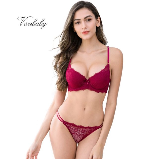 Varsbaby summer female deep v bra sexy lace push up sexy bra sets suit for women