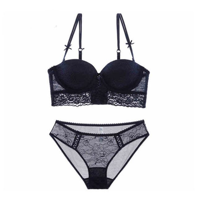 Varsbaby New Arrival Women’s Elegant Lace Half Cup Push-Up Sexy Bra Set