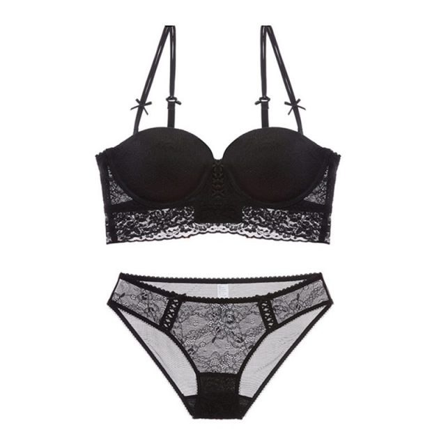 Varsbaby New Arrival Women’s Elegant Lace Half Cup Push-Up Sexy Bra Set