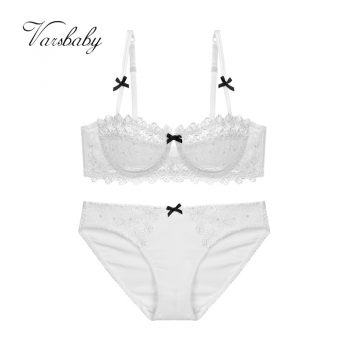 Varsbaby Women Sexy Transparent Lace Floral Lingerie Underwire Ladies Unlined Bra Sets