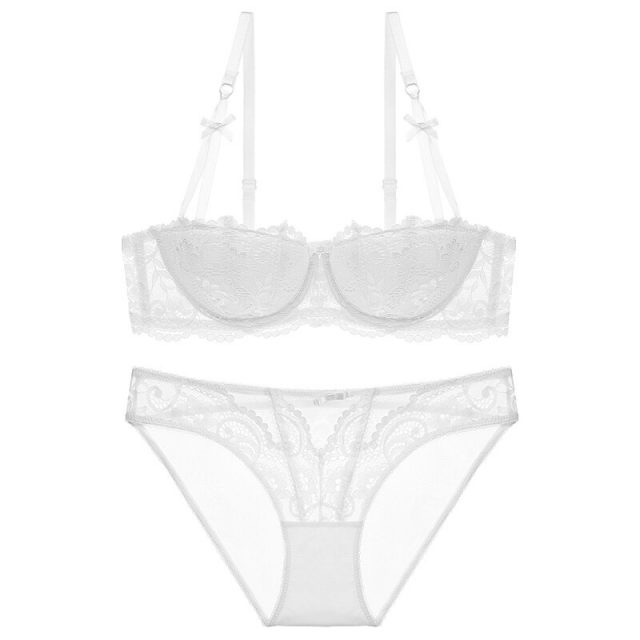Varsbaby new sexy black lace half cup thin underwear gather women bra sets