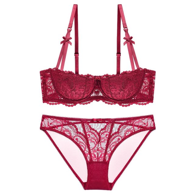 Varsbaby new sexy black lace half cup thin underwear gather women bra sets