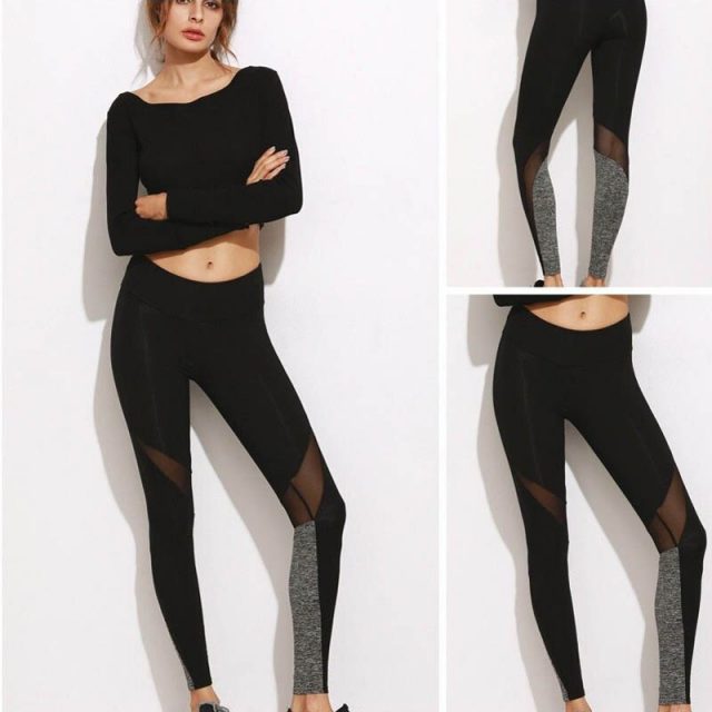 New foreign trade quick-drying mesh contrast color sports yoga pants leggings