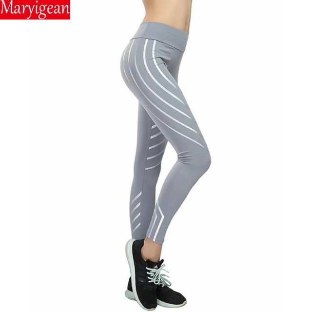 Maryigean Srtriped Printed Leggings Slim Fitness Women Sexy Black Mesh Yoga Pants Gym Running High Waist Leggings Workout 2019