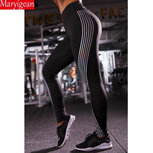 Maryigean Woman Fitness Leggings High Elastic Push Up Laser Leggins Workout Slim Fit Women Pants Black Trousers Casual Leggings