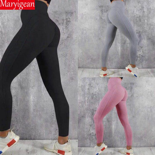Maryigean High Quality Sexy Push Up Fitness Leggings Women Pants High Waist Sporting Leggins Workout Solid Leggings S-XL
