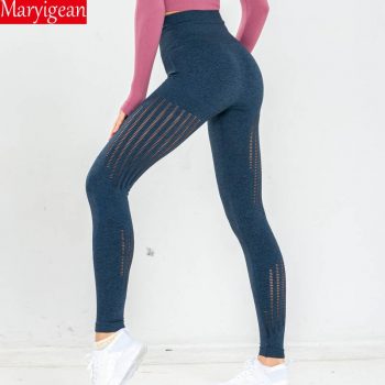 Maryigean Sexy Hollow Out High Waist Fitness Legging Women Knitted Seamless Quick Dry Breathable Pants Workout Push Up Leggings