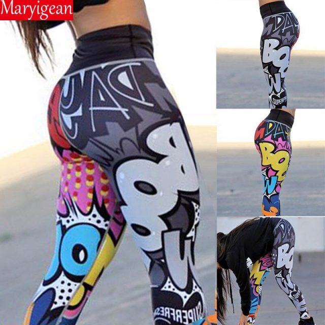 Maryigean 2019 Cross-border Explosion Section Hip Yoga Boom Letter Printing Slim Yoga Pants Sports Leggings Women