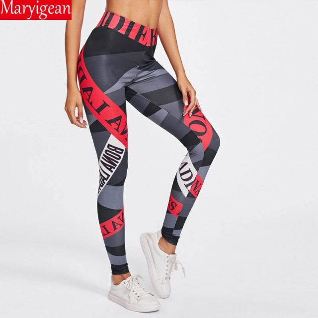Maryigean Women Fashion Print Leggings Gothic Pants High Waist Legging No Transparent Fitness leggings Breathable Workout Leggin