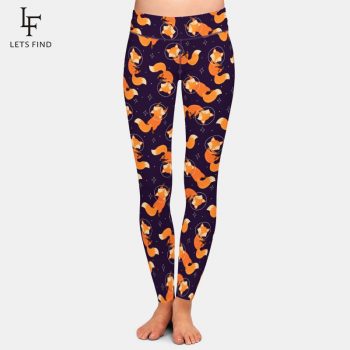 Fashion Cartoon Fox Print Girls Leggings High Waist High Elastic 220gsm Double Side Brushed Milk Silk Plus Size Women Leggings