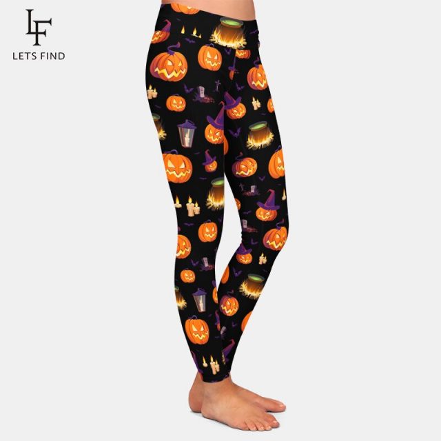 LETSFIND Fashion 3D Halloween Pumpkin Digital Print Leggings Women High Waist Plus Size Pants Fitness Stretch Leggings