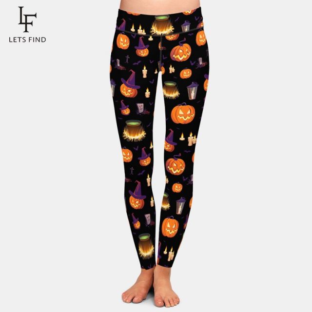 LETSFIND Fashion 3D Halloween Pumpkin Digital Print Leggings Women High Waist Plus Size Pants Fitness Stretch Leggings