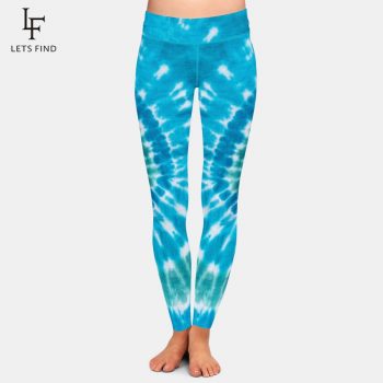 New Women Stretch Pants Blue Tie-dye Print High Waist High Quality Milk Silk Printed Casual Girl Leggings Plus Size