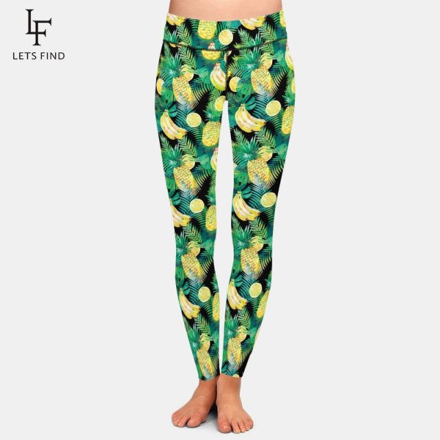 LETSFIND New Design 3D Fruits Print Banana Pineapple and Lemon Women Leggings High Waist Fashion Comfortable Plus Size Leggings