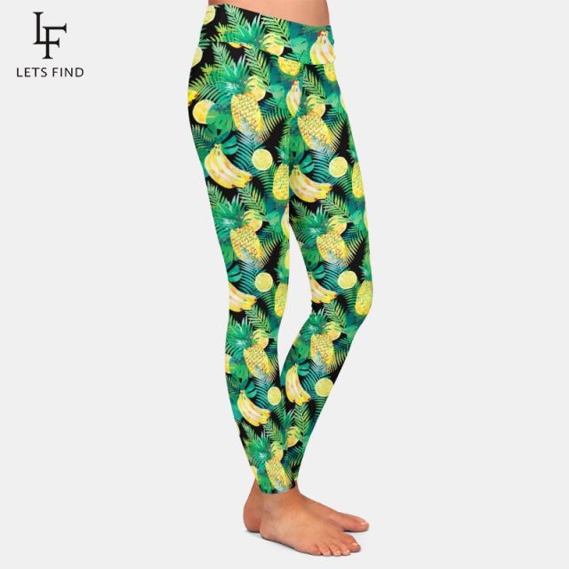 LETSFIND New Design 3D Fruits Print Banana Pineapple and Lemon Women Leggings High Waist Fashion Comfortable Plus Size Leggings