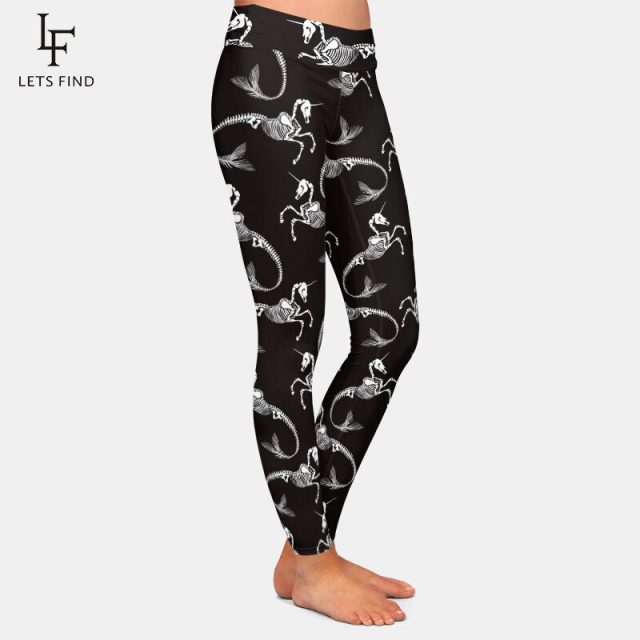 LETSFIND Brands New Arrivals Black Women High Waist Leggings 3D Print Unicorn Milk Silk Comfortable Leggings