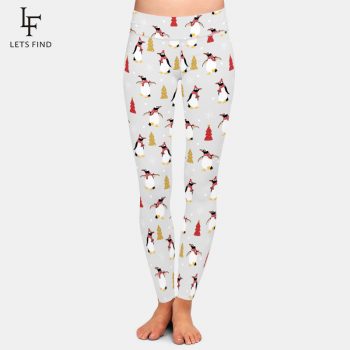 LETSFIND New Arrival Cute Penguin In Winter Digital Printing Women Leggings High Waist Plus Size Casual Ankle-Length Leggings