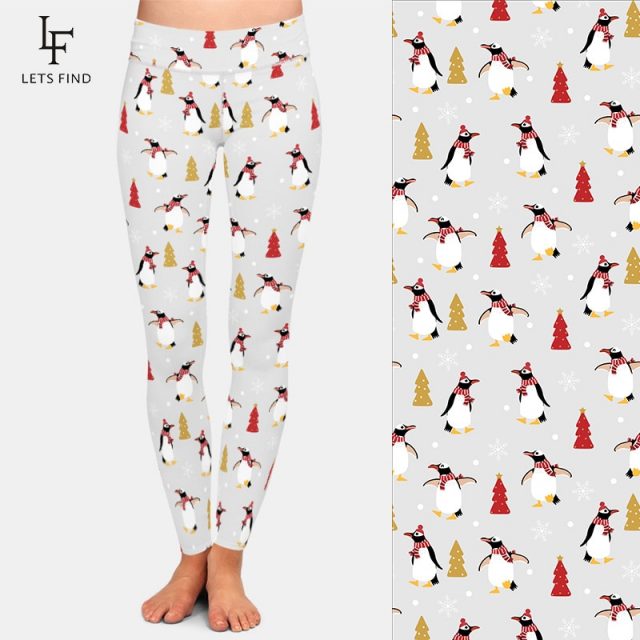 LETSFIND New Arrival Cute Penguin In Winter Digital Printing Women Leggings High Waist Plus Size Casual Ankle-Length Leggings