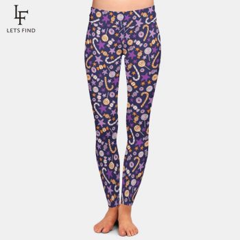 Women Leggings High Waist Fashion 3D Print Candy Milk Silk Plus Size High Elastic Purple Leggings