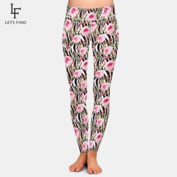 LETSFIND Fashion Beauty Flower Printing Leggings Women High Waist Plus Size Workout Ankle-Length Leggings