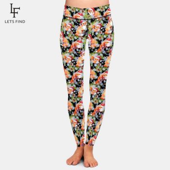 LETSFIND Christmas Women High Waist Leggings Christmas Fox Printing Fashion Plus Size Elastic Fitness Winter Leggings