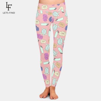 LETSFIND Fashion 3D Sea Turtles,vsco Girls and Water Bottles Printing Leggings Women High Waist Plus Size Workout Pink Leggings