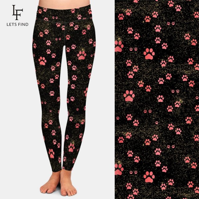 LETSFIND 2019 Hot Sale Fashion High Waist Plus Size Women Leggings 3D Pink Dog Paw Pattern Fitness Casual Leggings
