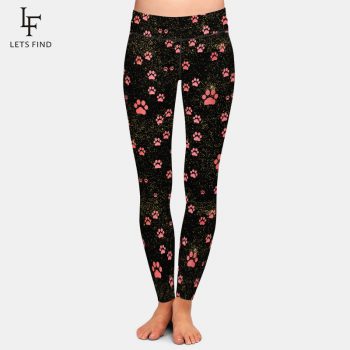 LETSFIND 2019 Hot Sale Fashion High Waist Plus Size Women Leggings 3D Pink Dog Paw Pattern Fitness Casual Leggings