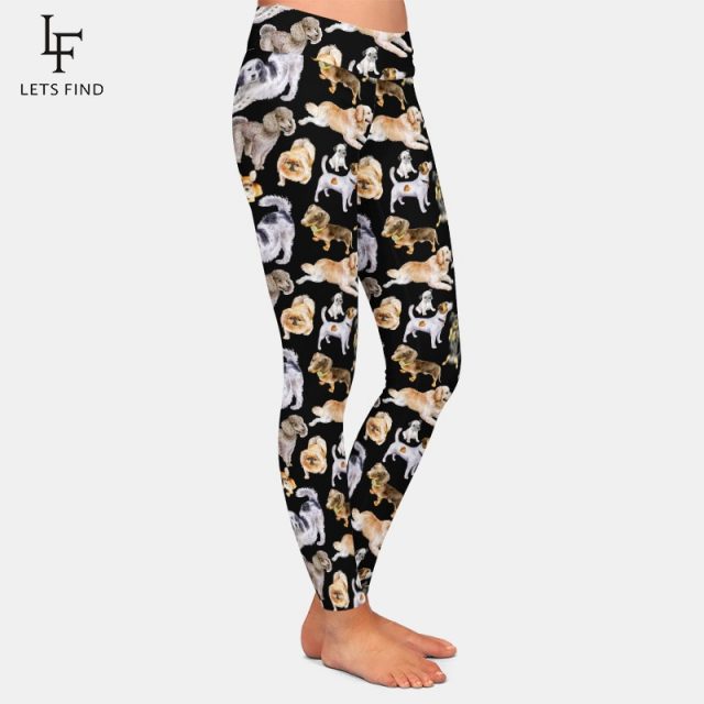 Fashion Cartoon Dogs Print High Elastic Women Black Leggings High Waist  220gsm Double Side Brushed Milk Silk Plus Size Leggings