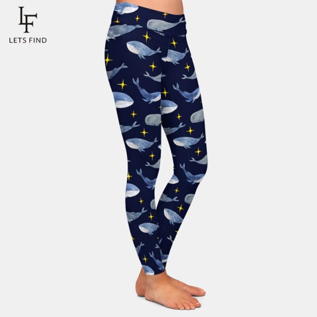 LETSFIND Fashion Women Leggings 3D Dolphins Digital Printing Fitness Legging High Waist Plus Size Woman Pants