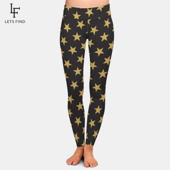 LETSFIND Fashion Seamless 3D Pentagram Print Women Black Leggings High Waist Elastic Milk Silk Casual Women Leggings Plus Size